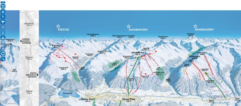 Mapa stoków Davos Klosters, południowa strona doliny